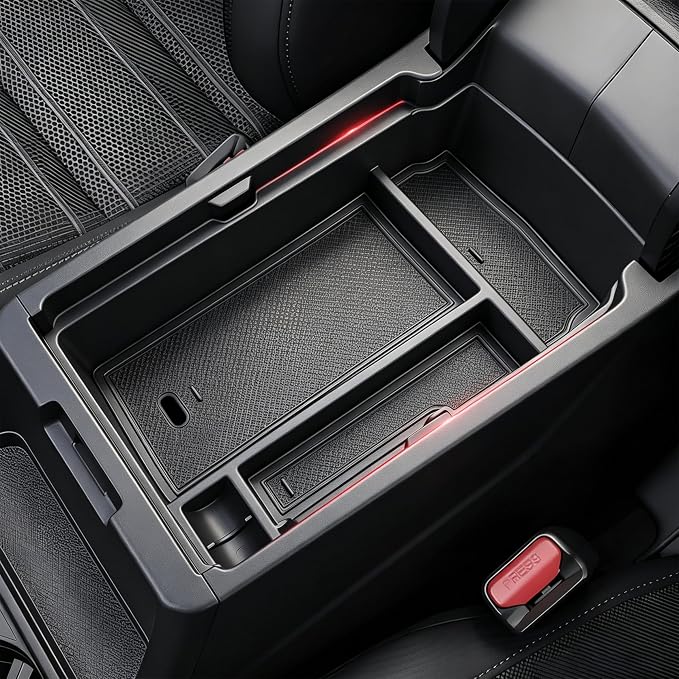 Autorder Center Console Organizer for 2023-2026 Honda CRV Accessories - Armrest Storage Box Middle Console Tray Container with Black & Red Non-Slip Silicone Mats
