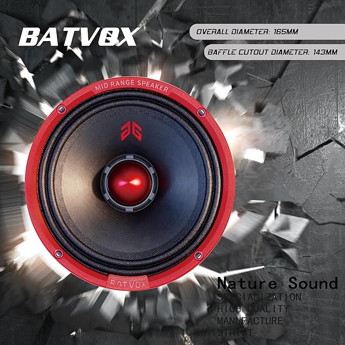 MX65E2 Loudspeaker 6.5 Inch Midrange 480 Watts 4 Ohms Red Bullet, Premium Quality Audio Door Speakers for Car or Truck Stereo Sound System, Red (2 Speakers)