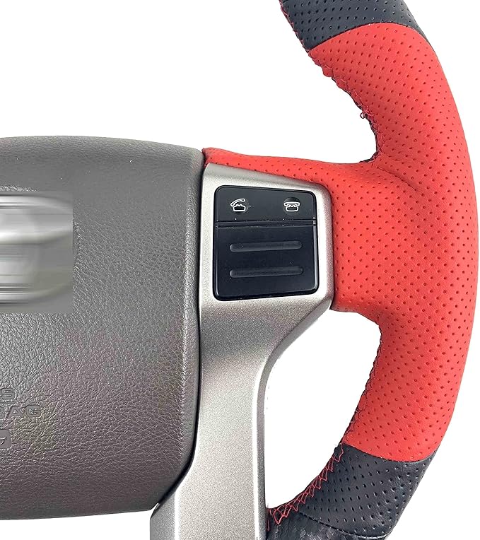 Hand-Stitch Wheel Wrap Side Red Perforated Leather&Matte Black Carbon Fiber Steering Wheel Cover for Toyota Tacoma 2012-2021 / 4Runner 2010-2021 / Tundra Sequoia 2014-2021 (Matte Carbon Fiber)