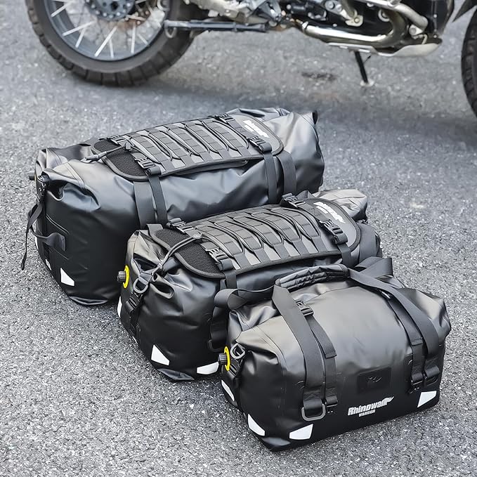 Rhinowalk Motorcycle Saddle Bag 65L – Extra-Large Waterproof Touring Tail Pack with MOLLE Expansion & Backpack Straps
