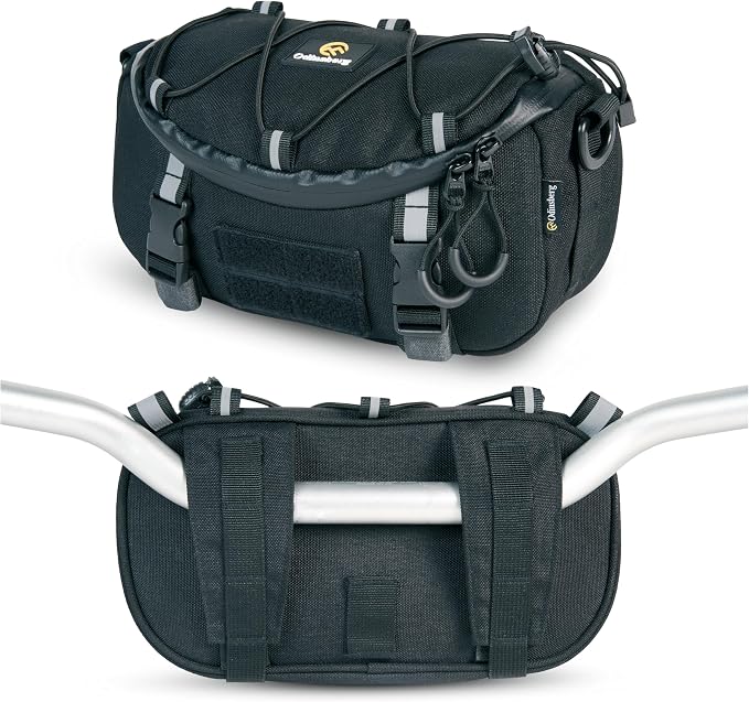 Odinsberg Multifunctional Bicycle & Motorcycle Handlebar Bag, 3L Water Resistant, Compatible with Most Handlebar Types, Black