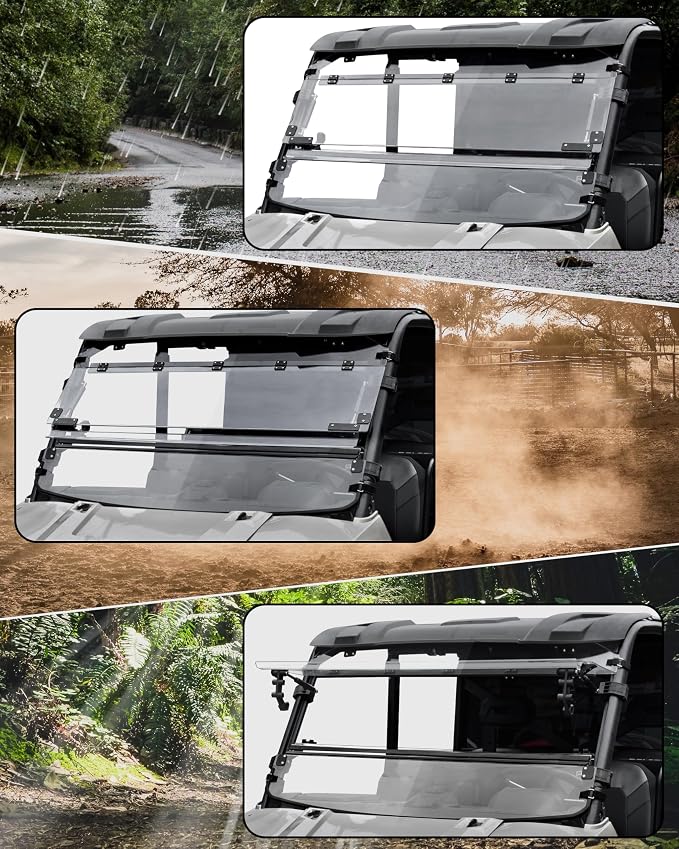SAUTVS Flip Up Windshield for Polaris Ranger XP 1000/ Crew/ Diesel/ XP 900 2017-2026 Accessories, Clear 1/5" Hard Coated Polycarbonate Front Flip Windscreen Window, Can be Closed/Vented or Fully Open