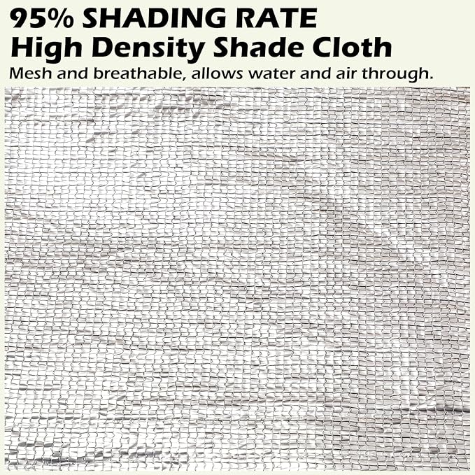95% Sun Block Heavy Duty Aluminum Foil Shade Cloth with Grommets,12ft x 12ft, Mesh Sun Block Fabric Cover, Canopy, Privacy Screen for Outdoor Patio, Garden, Backyard, Silver