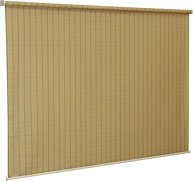 Coolaroo Wand Operated Outdoor Roller Shade – Cordless Sun Blocking Window Blind for Patio, Deck, or Sunroom – Fade Resistant, Smooth Wand Operation, Kid-Safe, Hardware Included, 8' x 6', Bamboo