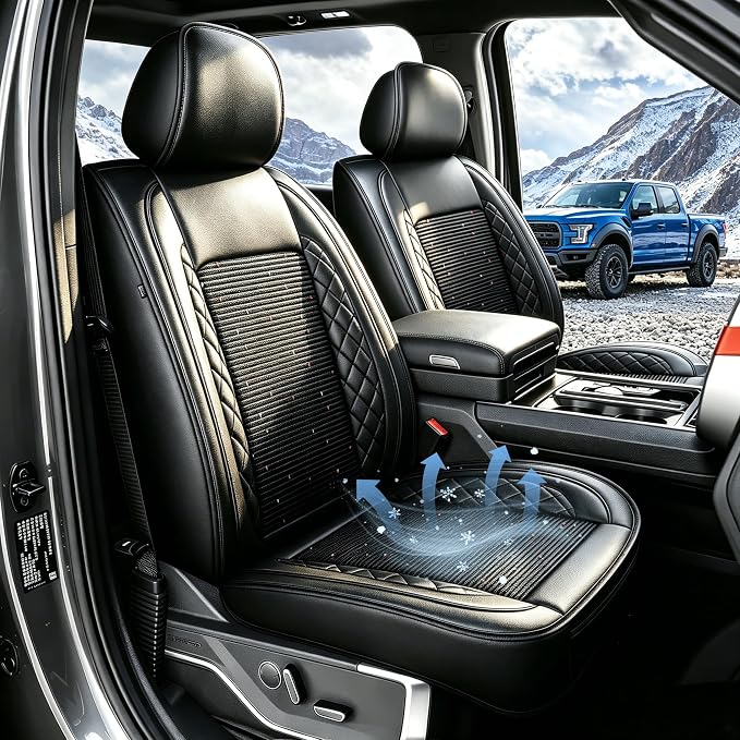 for Ford F150 Seat Covers 2009-2024 2025 2026 | F250 F350 F450 2017-2025 2026 Seat Covers Super Duty, Leather Waterproof, Custom Fit for Ford(2 Front Set, Black)