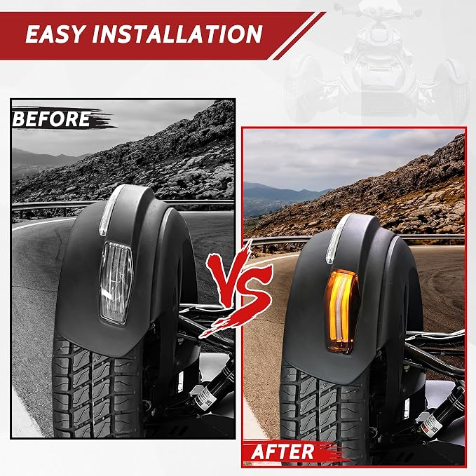 SAUTVS Front Fender LED Lights for Can Am Ryker, Smoked Black Fender Lights Wheel Lights Fender Reflectors with LED Turn Signals & Running Lights for the Can-Am Ryker 2019-2024 Accessories (2PCS)