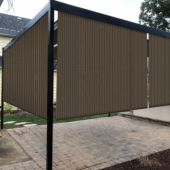 Coarbor Outdoor Roll up Shades Blinds for Porch Patio Exterior Roller Shade Privacy Screen for Deck Pergola Gazebo Brown 7'W x 14'H
