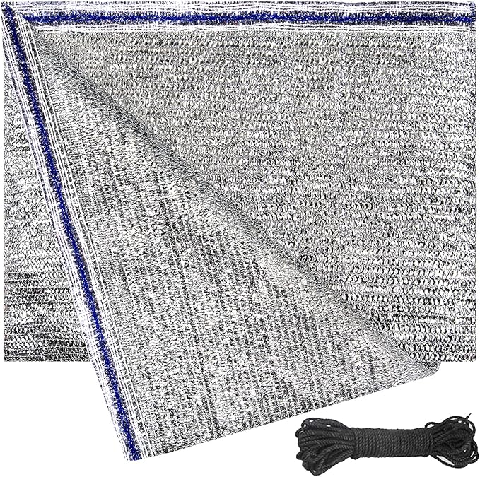 90% Aluminum Foil Shade Cloth Mesh No Grommets Silver Tarps Fabric Privacy Screen Pet Shade Car Cover Patio Garden Pergola Cover Canopy, Aluminum Shade Net Without Grommets, 13 FT x 13 FT