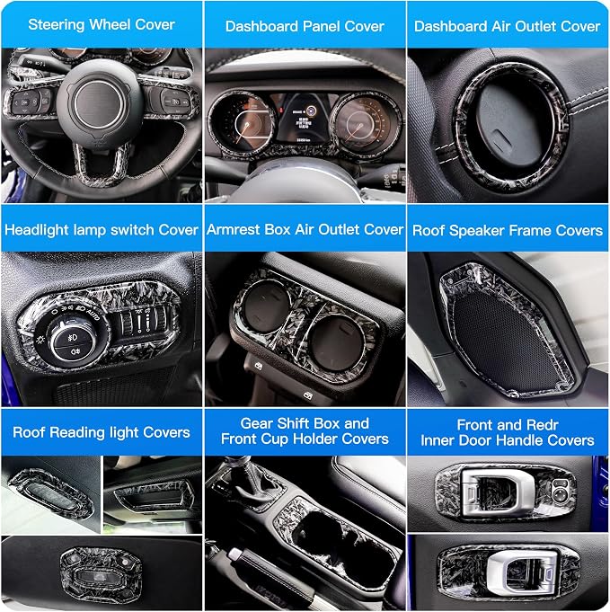 Barong for Jeep Wrangler JL JLU Gladiator JT 2018-2023 Accessories Interior Decoration Steering Wheel Gear Cup Holder Door Panel AC Air Vent Reading Light Cover 23PCS Full Set (Forging Pattern)