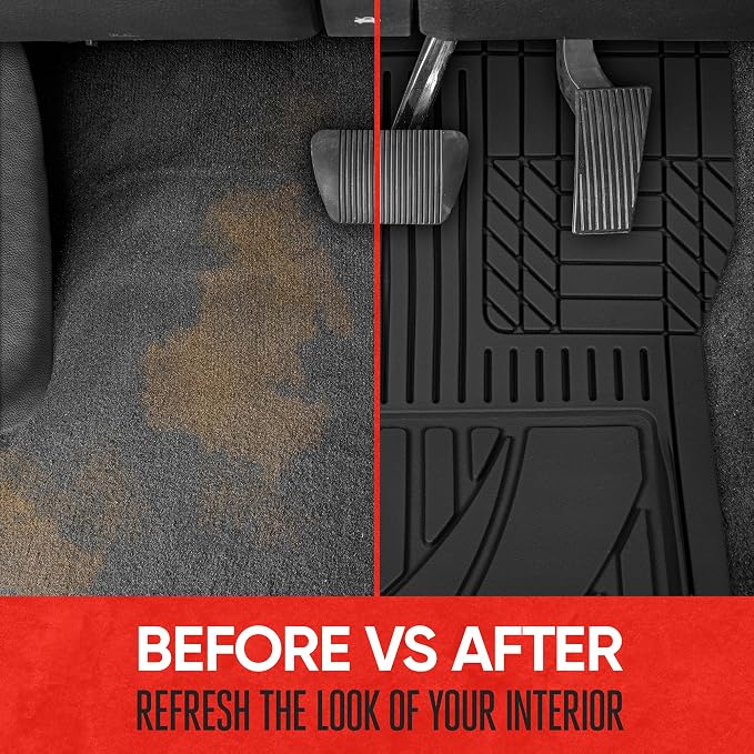Motor Trend FlexTough™ Heavy Duty Rubber Black Car Floor Mats All Weather & Jumbo SUV Cargo Liner Full Set - Universal Trim to Fit Automotive Floor Mats & Trunk Mats for Cars Interior Accessories