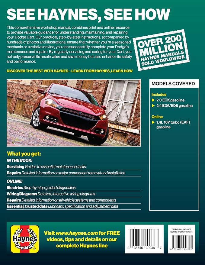 Haynes Dodge Dart (2013-2016) Repair Manual – Maintenance, Troubleshooting, Wiring Diagrams, Step-by-Step DIY Instructions, and Free Online Access