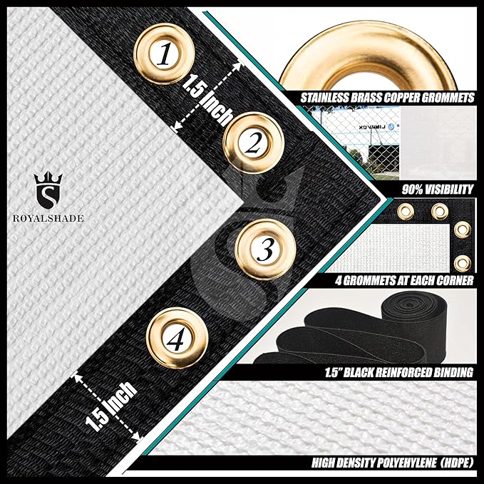 Royal Shade Custom Size 6' x 35' White Fence Privacy Screen Windscreen Cover Netting Mesh Fabric Cloth - Cable Zip Ties Included (We Make Custom Size)