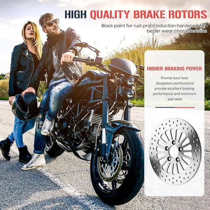 11.8" Front and Rear Brake Rotor Pad Set for Harley Davidson Touring Models, for Road King/Street Glide/Road Glide/Electra Glide 2008-2022, Mirror-Polished Stainless Steel Rotors, 3PCS