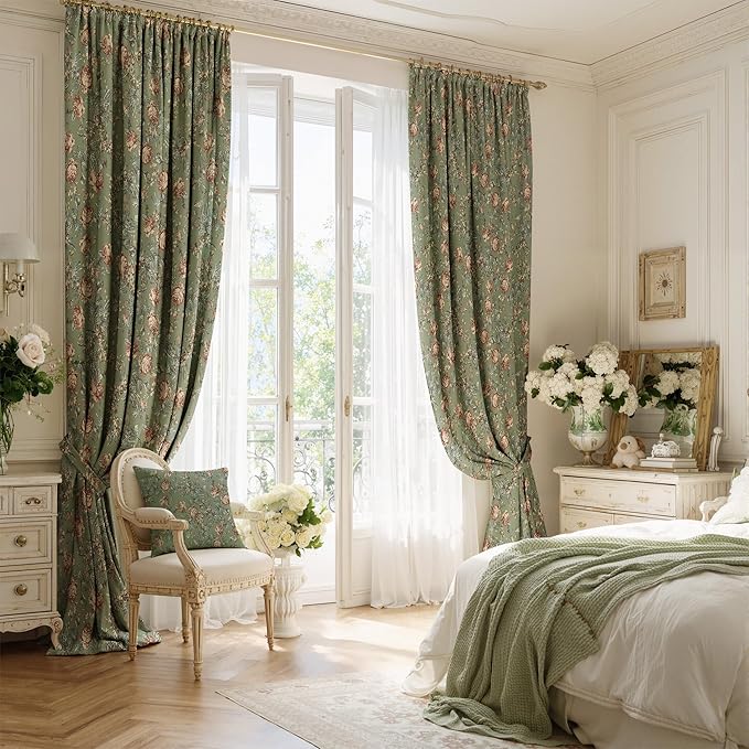 StangH 1 Panel Custom Vintage Floral Curtain 300GSM Thick Velvet Print Curtain Soft Thermal Insulated Privacy Window Drapes for Bedroom Dining Living Room Bathroom