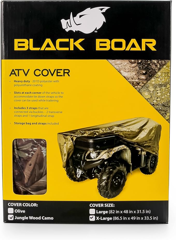 Black Boar ATV Cover - Features Waterproof Polyurethane Coating for Protection Against The Weather - Sewn-in Straps & Buckles - Jungle Camo, Extra Large Over 450cc (66021)