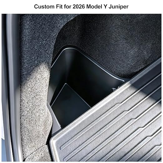 Trunk Storage Bins Trunk Corner Up Storage Box for Model Y Juniper2026 2025 | 2PCS Anti-Slip TPE Rear Cargo Side Organizer Boxes with Lids Fit Tesla Model Y Juniper Accessories 5-Seater not for Standard
