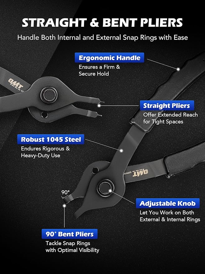 Orion Motor Tech 10pc Snap Ring Pliers Set, Internal & External Circlip Pliers With Bent & Straight Pliers & 14 Piece Disconnect Set with Fuel Filter Caliper Hose Pipe, Bundle