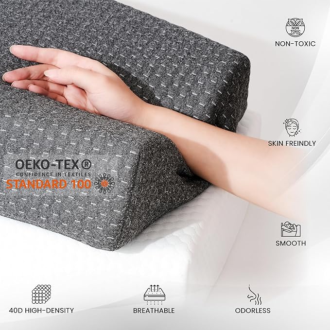 24x12x4 Pillow Cube for Side Sleepers with 2 Pillow Cases(White & Gray) Memory Foam- Medium Firm Design Ideal for Neck,Shoulder Pain Relief & Cervical Support - Made of Odorless Fabric