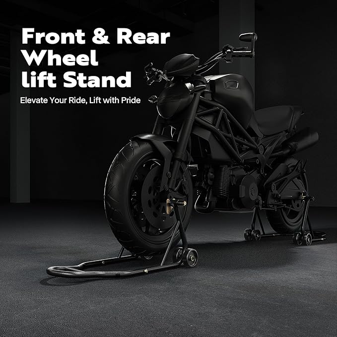 SPECSTAR Universal Motorcycle Stands, 882 Lbs Capacity Front Rear Wheels Lift Combo with U+L Adjustable Swingarm Spool, Heavy Duty Paddock Stands fit for BMW, Suzuki, Yamaha, Honda, Kawasaki, Black