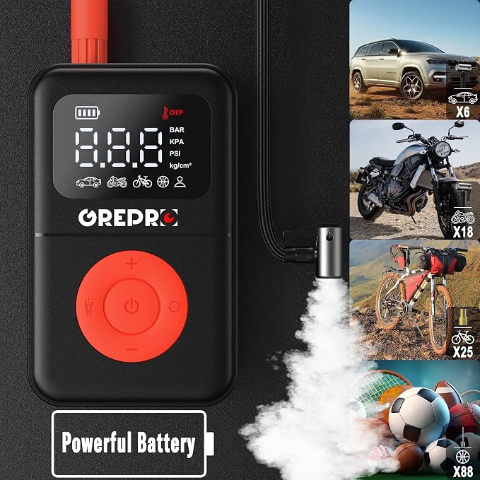 GREPRO 3000A Car Jump Starter (10L Gas & 8.0L Diesel Engines) &Tire Inflator Portable Air Compressor, 160 PSI Portable Air Pump, 3X Faster Air Pump with Digital Pressure Gauge