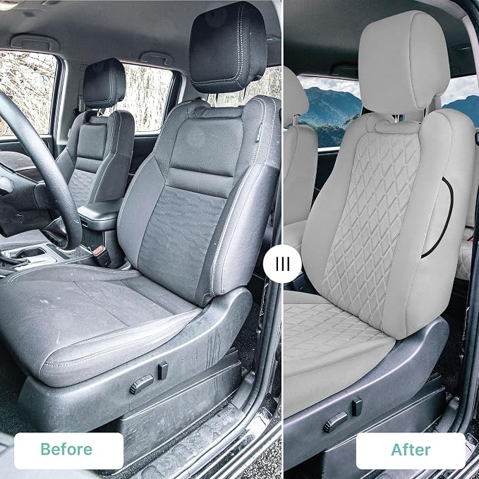 FH Group Custom Fit Car Seat Covers Specifically Made for 2022-2026 Nissan Frontier, Full Set Solid Gray Ultraflex Neoprene Waterproof Automotive Seat Covers for Pickup Truck, Nissan Accessories