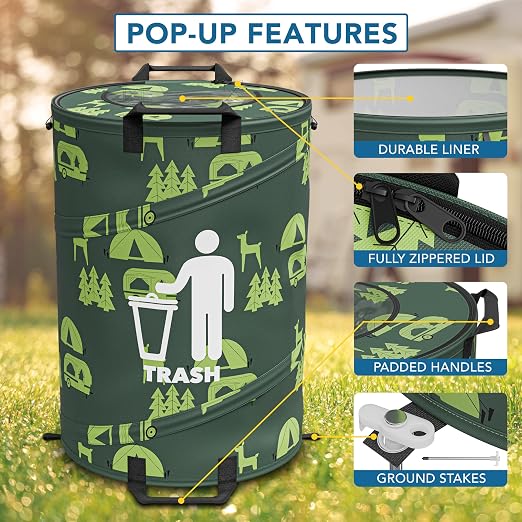 30 Gallon Collapsible Pop-Up Trash Can for RV's, Camping, Recycling, Yard Waste, Leaf Bag, Children Toy Bin (2 Trash Can)