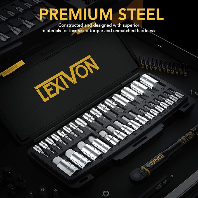 LEXIVON Premium Master HEX Bit Complete 32-Piece, SAE and Metric Socket Set + Master Wrench Key Set, 35-Piece Long Arm Ball End Hex Keys | 3-Pack Metric/SAE & Star
