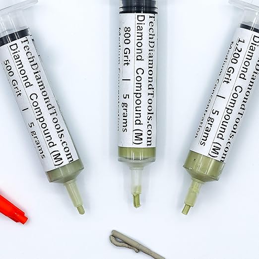 TechDiamondTools Kit of 3 Diamond Lapping Paste Polishing Compound USA Made 500 800 1200 Grit Lapping Compound for Rock Glass Metal Jewelry Resin Marble with 25% of Diamond Powder