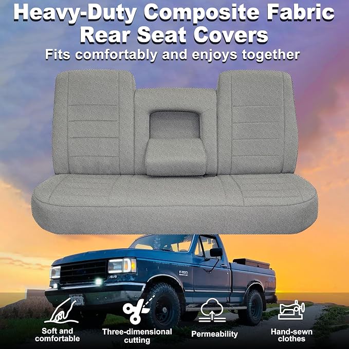 Custom Bench Seat Covers for Ford F150 1987 1988 1989 1990 1991 Heavy Duty Cloth Protector Interior Accessories，Waterproof & Machine Washable - Gray