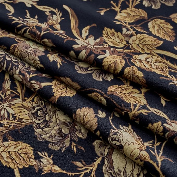 StangH Gold Velvet Curtains for Living Room, Vintage Room Darkening Drapes with Print Floral Patterns Back Tab Luxury Home Decor Thermal Panels for Sliding Door Office, W52 x L108, 2 Panels