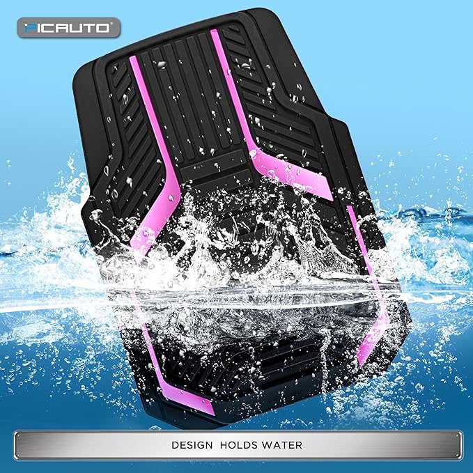 PIC AUTO Heavy Duty Rubber Floor Mats, Pink Aluminum Film Car Mats Set, Front and Rear Car Mats with Anti-Slip Backing, All Weather Protection, Trim-to-Fit for Automotive SUV, Sedan, Van