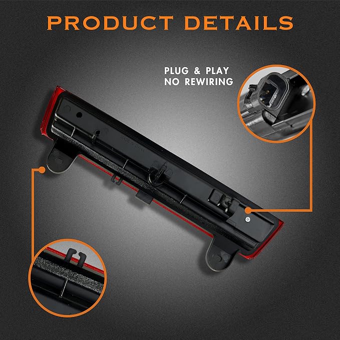 Third 3rd Brake Light, LED High Mount Stop Light Replacement for 2000 2001 2002 2003 2004 2005 2006 Chevy Tahoe Suburban/GMC Yukon XL Denali, Rear Center Cab Roof Tail Lamp, Red Lens