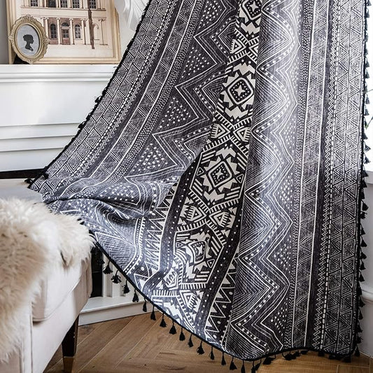 ColorBird Boho Curtains Grey Farmhouse Light Filtering 84 Inches 2 Panles MCM Western Striped Aztec Window Treatment Patterned Drapes for Living Dining Room Bedroom Boho Chic Decor