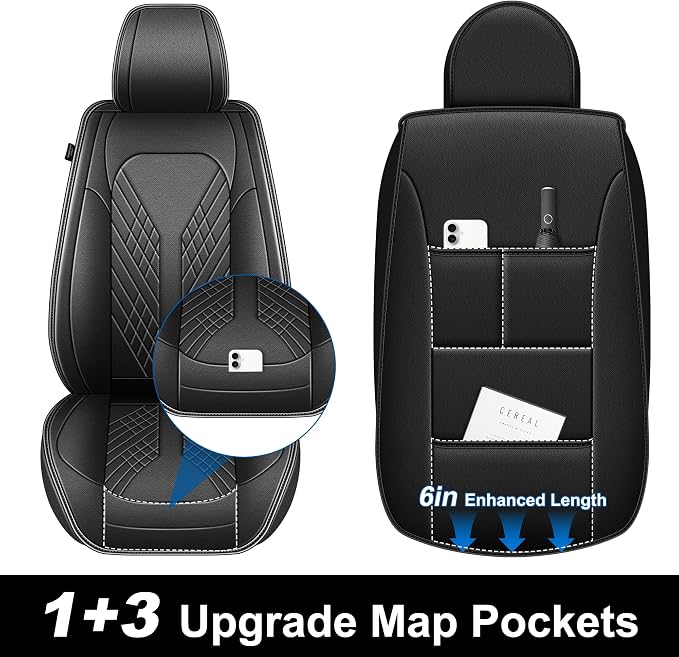 Seat Covers Full Set Compatible with 2024 2025 2026 Toyota Tacoma Double Crew Cab Waterproof Leather Seat Protectors Custom Fit for Trucks (Black)