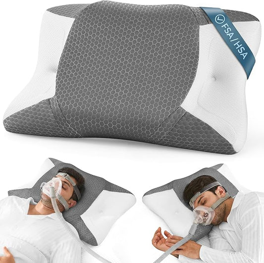 Elviros CPAP Pillow for Side Sleeping, HSA/FSA Sleep Apnea Memory Foam Pillow for All CPAP Masks Users to Reduce Air Leaks & Masks Pressure, Adjustable Height with Cooling Breathable Cover