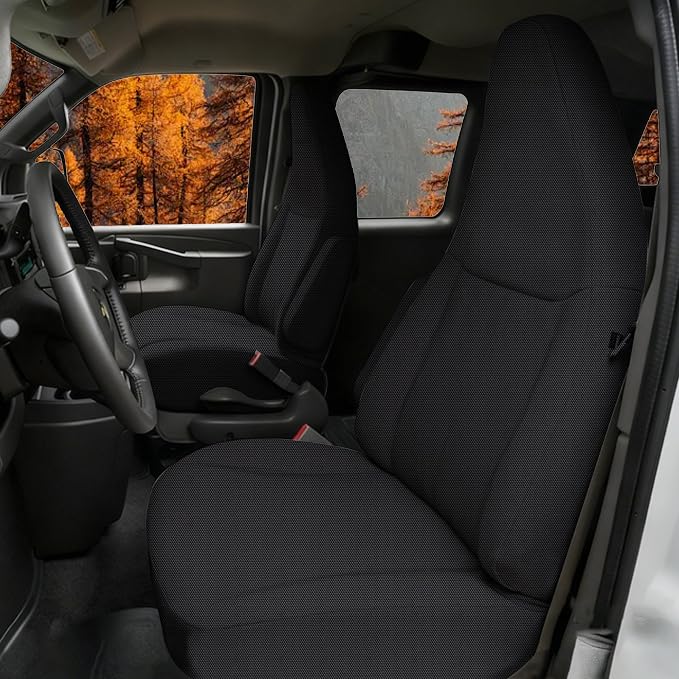 ESMING Front Heavy-Duty Oxford Fabric Seat Covers for Chevy Express 1996-2025 Front Bucket Seats Waterproof and Wear-Resistant, Easy to Install - Black