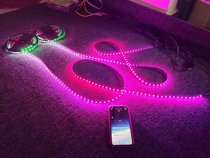 2PCS 2FT Rolls RGB Dream Color Chasing Flow Breath Strobe LEDs Tinted Full Black Out PCB Smoked Light Strips Bluetooth Remote Ctrl for Car Truck Slingshot