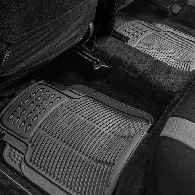 FH Group Automotive Floor Mats Universal Fit Heavy Duty Rubber for All Weather Protection Fits Most Cars, SUVs, and Trucks, 4 Piece (Full Set Trimmable) Gray