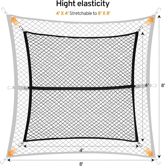 Cargo Net for Pickup Truck Bed for Jeep Gladiator 2000-2025 2026 Accessories Mesh Organizer Stretchable 4'x4' to 7'x7' Netting Highly Elastic