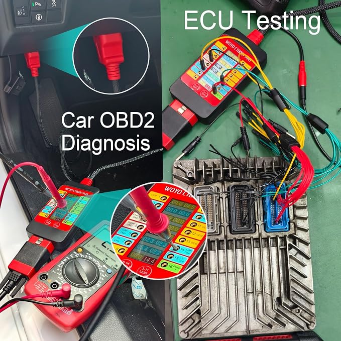 WOYO CTB007 PRO 12V/24V OBD2 Breakout Box with LCD Display 16PIN Vrms, CAN Tester Box with Built-in 120Ω for ECU Testing Tool on Bench, CAN Tester Box, 27.5inch/59inch Extension Cable (150cm/59inch)