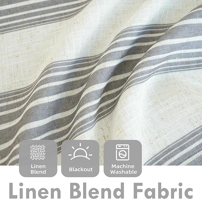 DriftAway Chris Double Layer Linen Blackout Tie Up Curtains Thermal Insulated Fully Lined Vertical Striped Balloon Roman Shade Bathroom Window Adjustable Rod Pocket 45 Inch by 63 Inch Gray