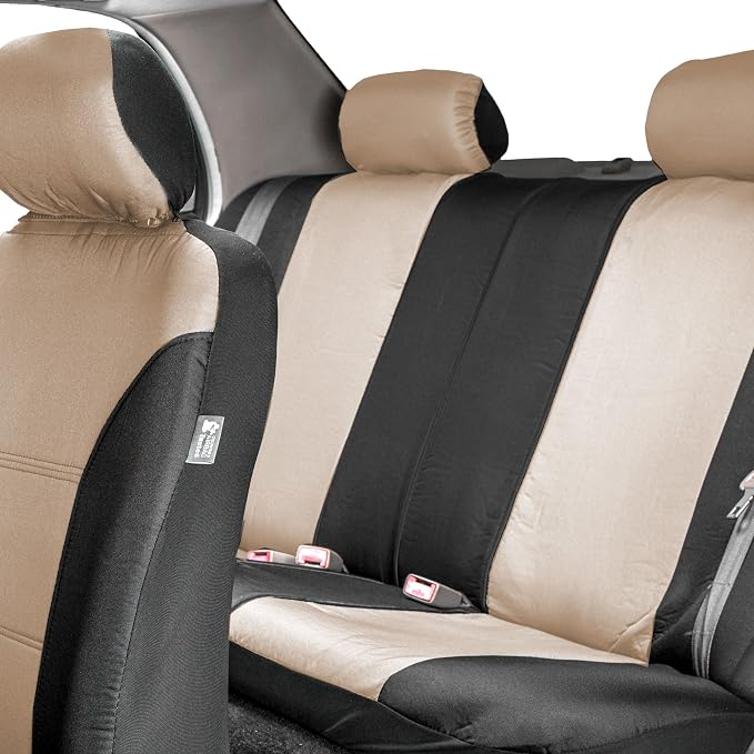 FH Group FB065115 + F11306 Classic Khaki Seat Covers (Beige) Full Set – Universal Fit for Cars Trucks & SUVs