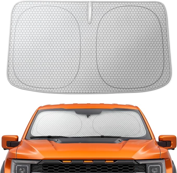 WOLFBOX Foldable Car Windshield Sun Shade, Maximum UV & Heat Shield Front Window Sunshade Visor Protector Universal Fit for SUVs Trucks Sedans (Silver 69''x35'')
