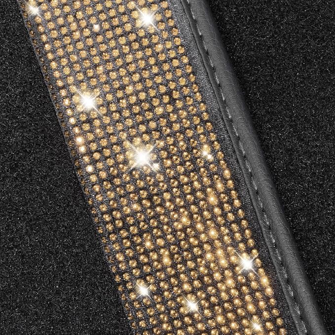 NBTEPEM Bling Car Floor Mats Full Set, Universal Fit Most Cars,SUV, Trucks, 4 pcs Sparkle Glitter Diamond Carpet for Women Girls with Anti-Slip Pad (Champagne Diamond)