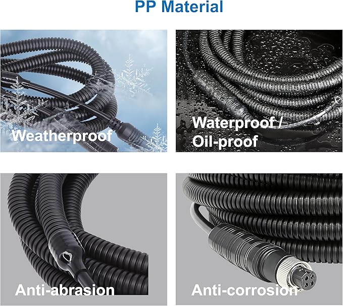 4 Pin Camera Cable with Corrugation Tube Cover, Aviation Extension, 4 Pin Video Cable for Backup Camera Rear View System RV Truck Trailer Bus Car Waterproof (16ft/5m)