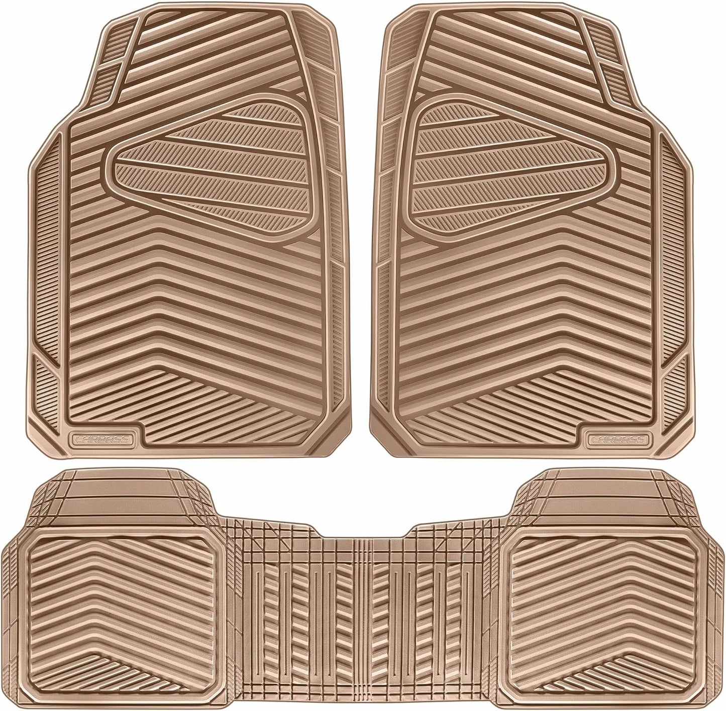CAR PASS Rubber Car Mats,Car Floor Mats All Weather Car Mat Full Set 3 Piece Tan Waterproof Automotive Floor Mat Trim to Fit for Cars Sedan SUVs Small Trucks Heavy Duty Anti-Slip Easy Clean, All Beige
