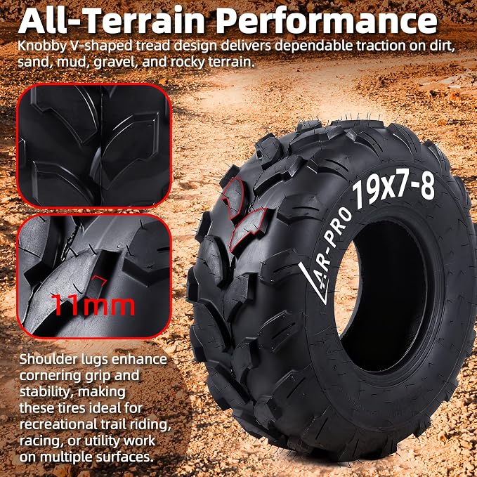 AR-PRO 19x7-8 ATV UTV Tires – 4PR Tubeless All-Terrain Off-Road Tires Compatible with Coleman CT200U, BT200X, Baja Warrior MB165 MB200, Axis M200, Coolster 110cc 125cc Quad Go Kart (2-Pack)