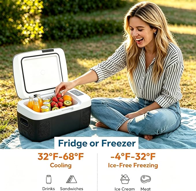 Simple Deluxe 12 Volt Refrigerator, 17QT Single Zone Electric Cooler, Car Fridge -4℉-68℉, Portable Refrigerator 12/24V DC 100-240V AC, Portable Freezer for Travel RV Camping Boat Home