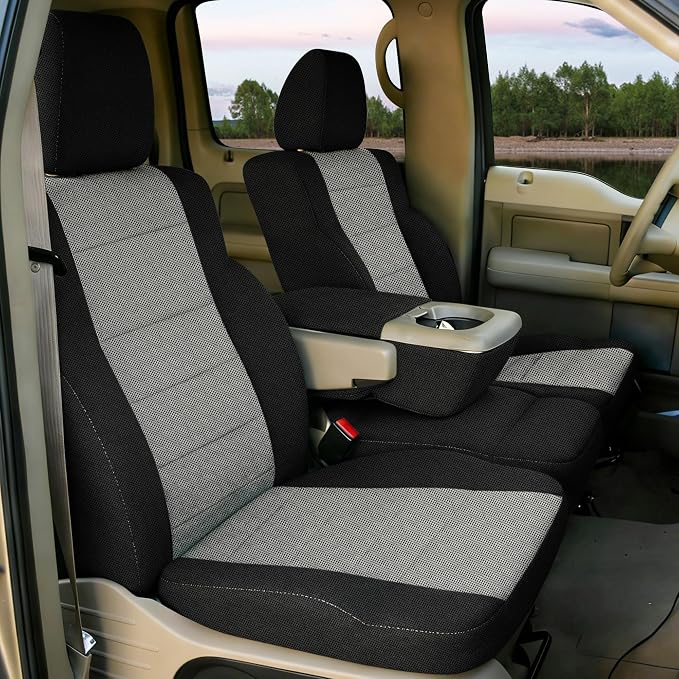 Custom 40/20/40 Split Bench Seat Covers for Ford F150 XL/Standard Cab 2004 2005 2006 2007 2008 Sandwiched Cloth Protector Interior Accessories，Waterproof & Machine Washable - Gray