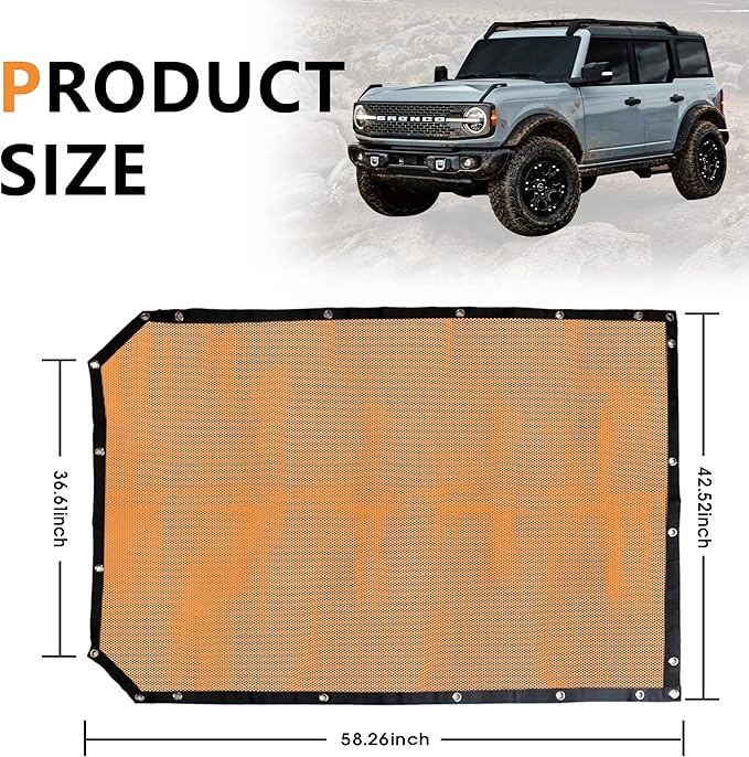 sukemichi Sunshade for Ford Bronco,Mesh Sun Shade Bikini Top Cover Bimini Top for Ford Bronco Accessories 2021 2022 2023 2024 2025 2026 4 Door - Blocks UV, Wind, Noise(Orange)